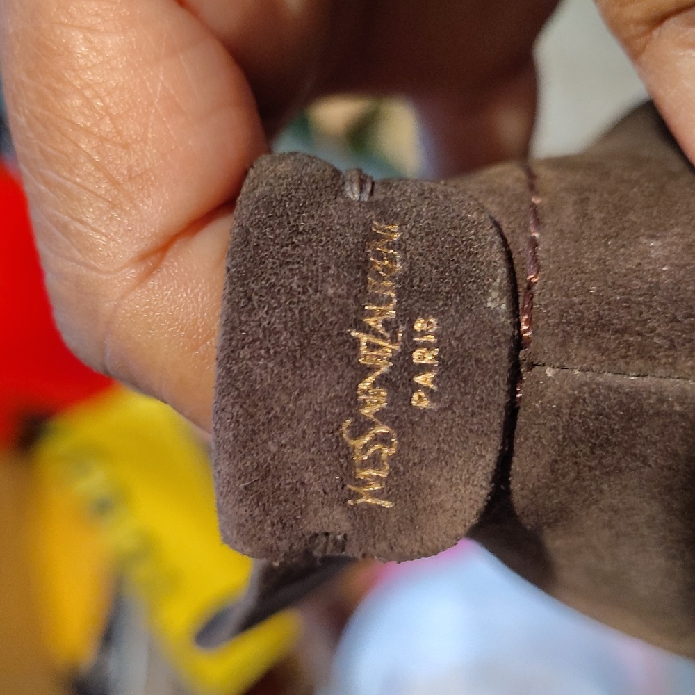 YSL Suede Brown Wedge Ankle Boots Sz 10 - Picture 6 of 8